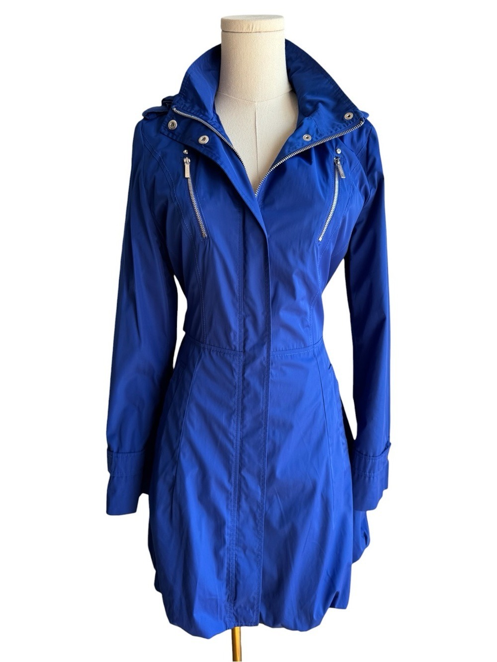 Laundry Shelli Segal Royal Blue Windbreaker Jacket Sz M Longline Bubble Hem